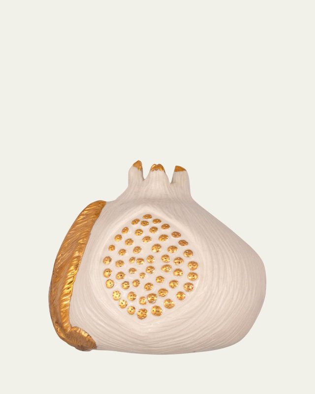 Ceramic Decorative Pomegranate with Gold Leaf Application, Medium